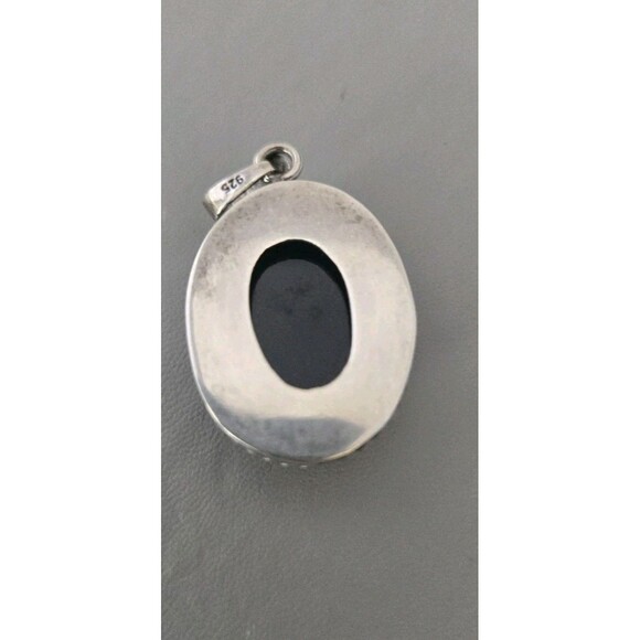 Vintage 925 Sterling Silver Oval Black Onyx Stone 1 3/4" Drop Pendent 10 Grams - Picture 3 of 7